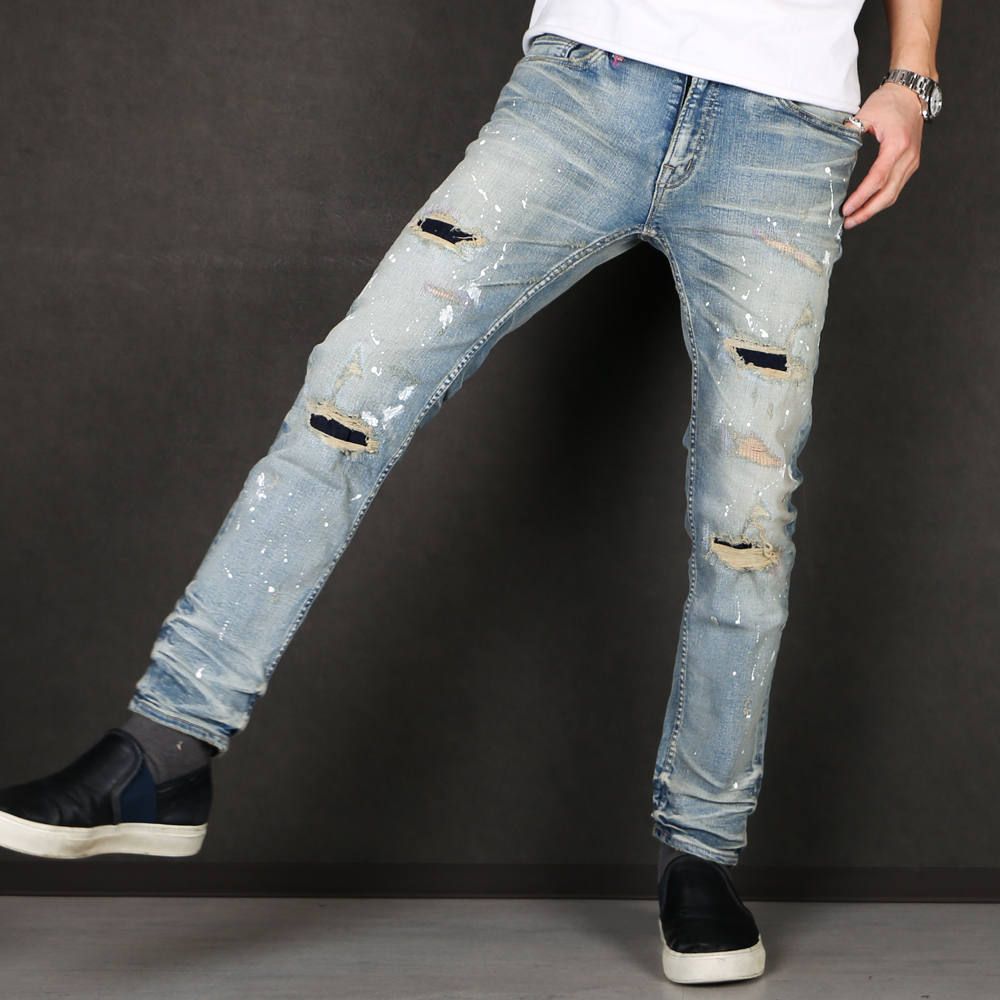 HYBRID-STRETCH NEON CRASH DENIM 5P CROPPED TAPERED / ストレッチデニム アンクルパンツ TPT-S2002