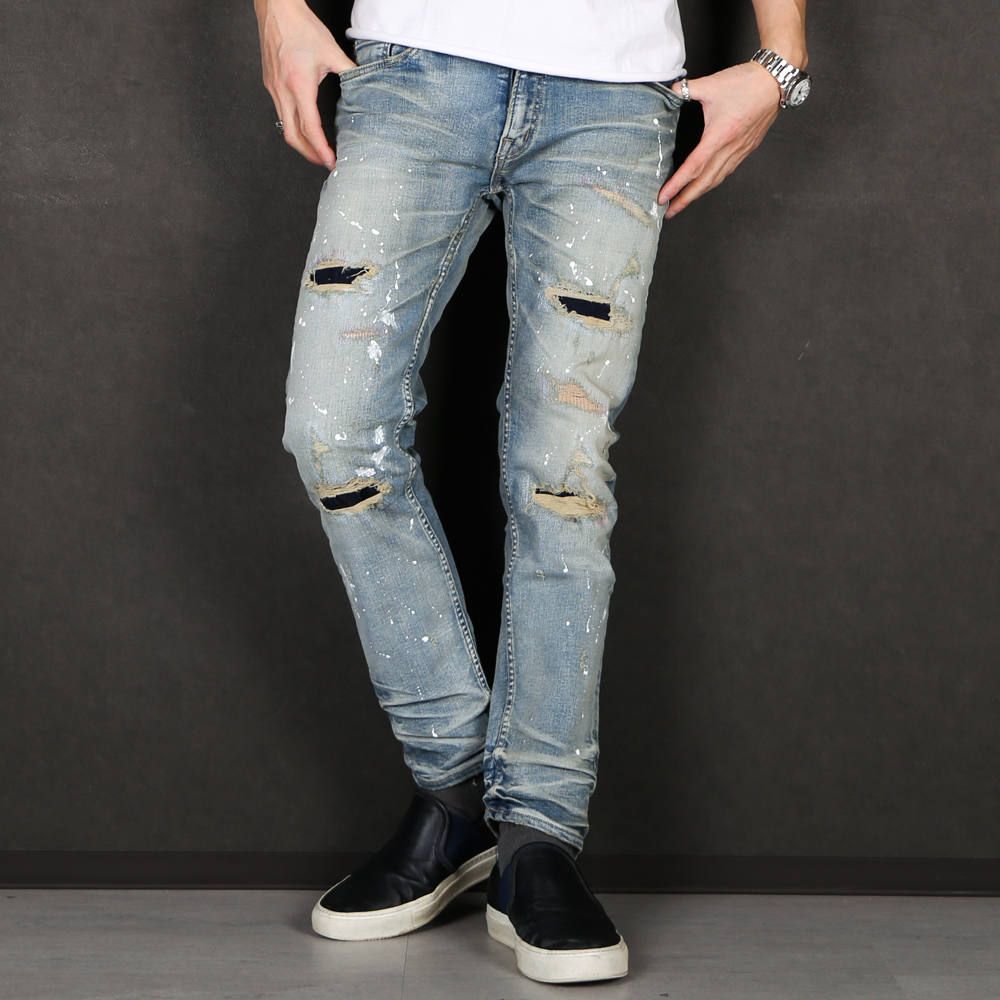 HYBRID-STRETCH NEON CRASH DENIM 5P CROPPED TAPERED / ストレッチデニム アンクルパンツ TPT-S2002