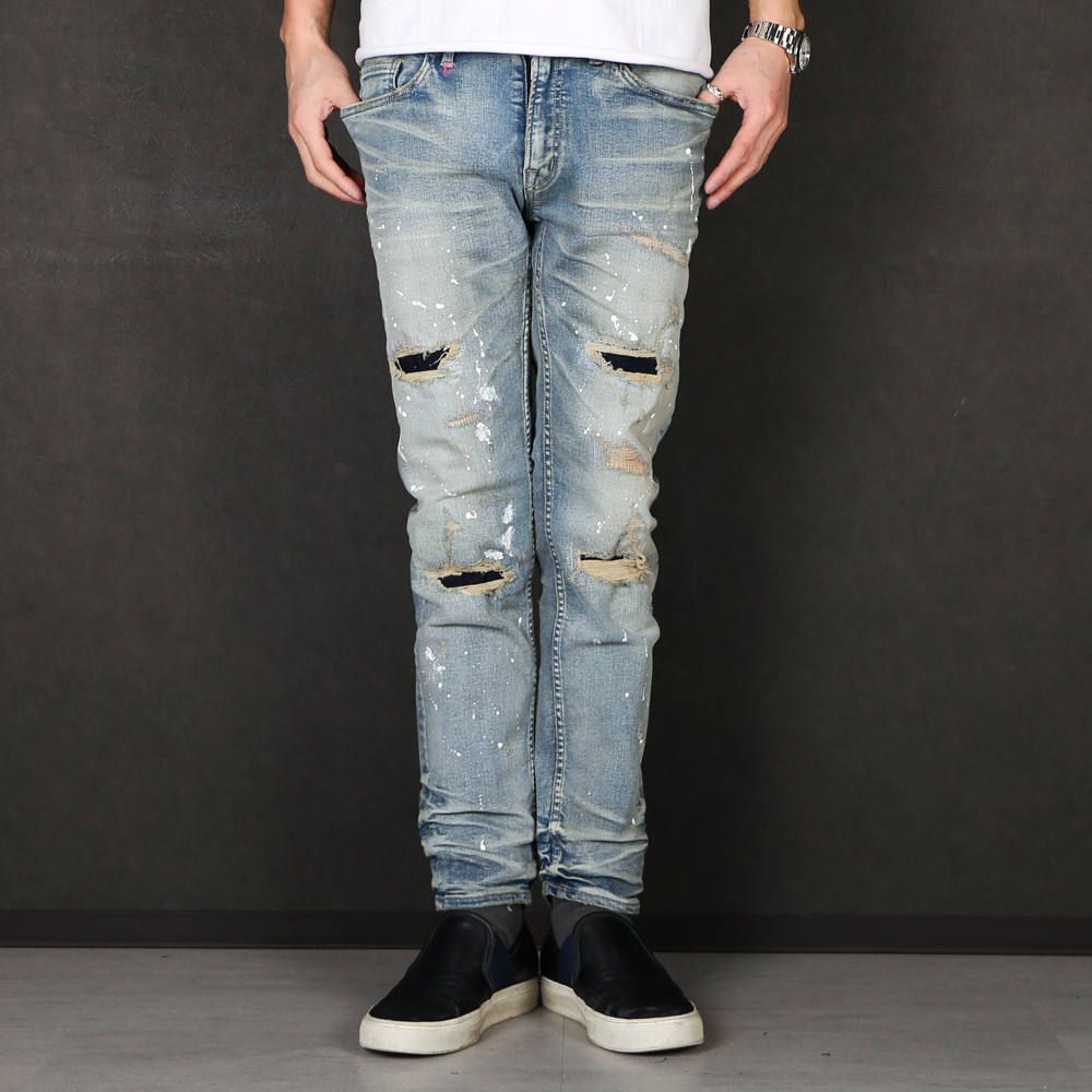 HYBRID-STRETCH NEON CRASH DENIM 5P CROPPED TAPERED / ストレッチデニム アンクルパンツ TPT-S2002