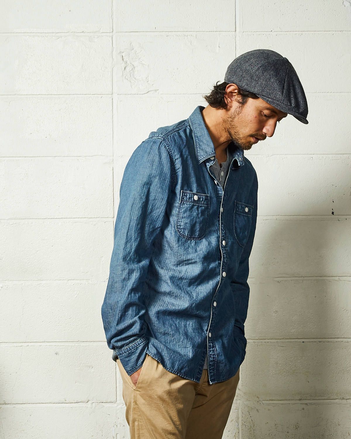 HERRINGBONE INDIGO CHAMBRAY WORK SHIRTS / ヘリンボン シャンブレー ワークシャツ / TSH-F2003