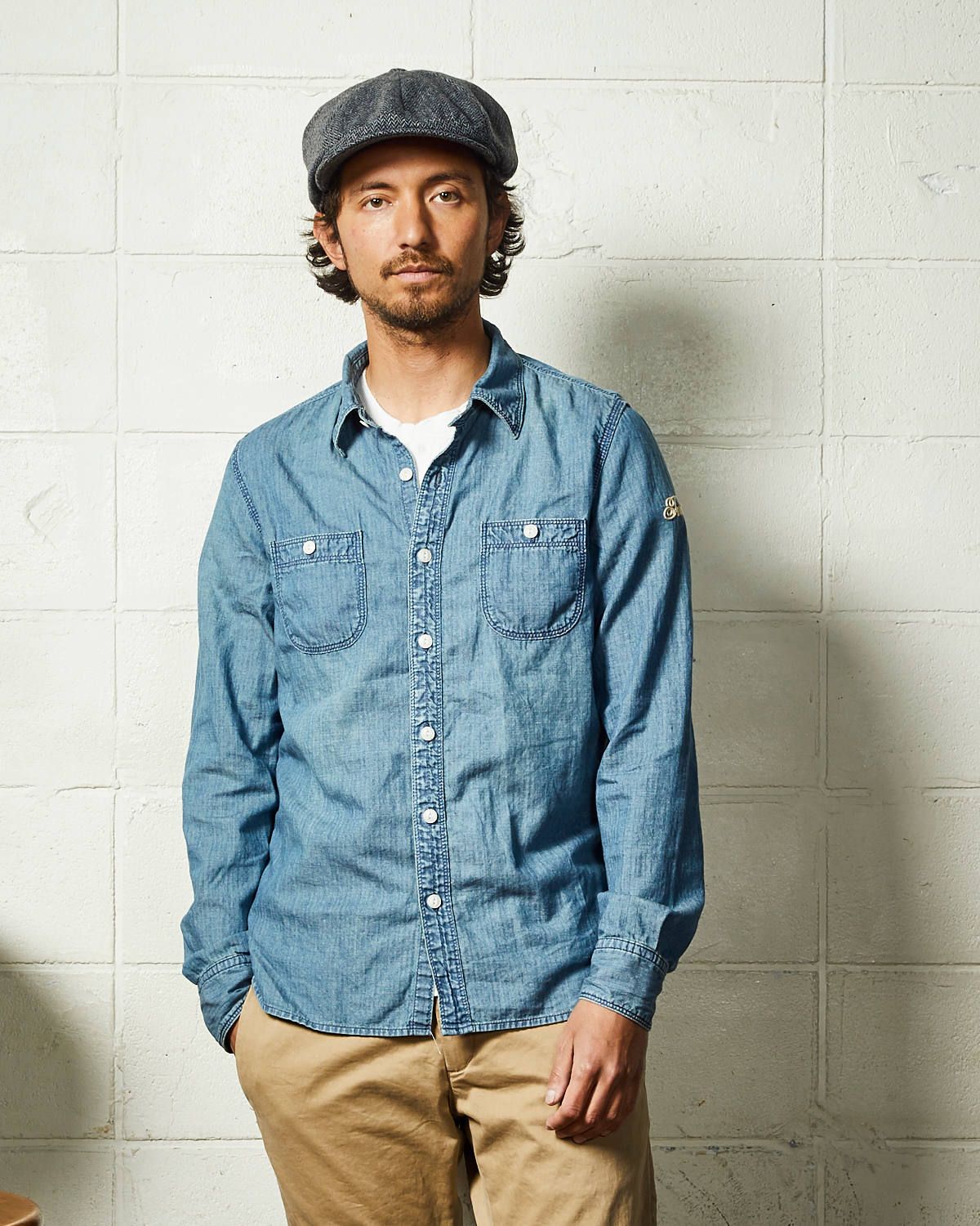 HERRINGBONE INDIGO CHAMBRAY WORK SHIRTS / ヘリンボン シャンブレー ワークシャツ / TSH-F2003