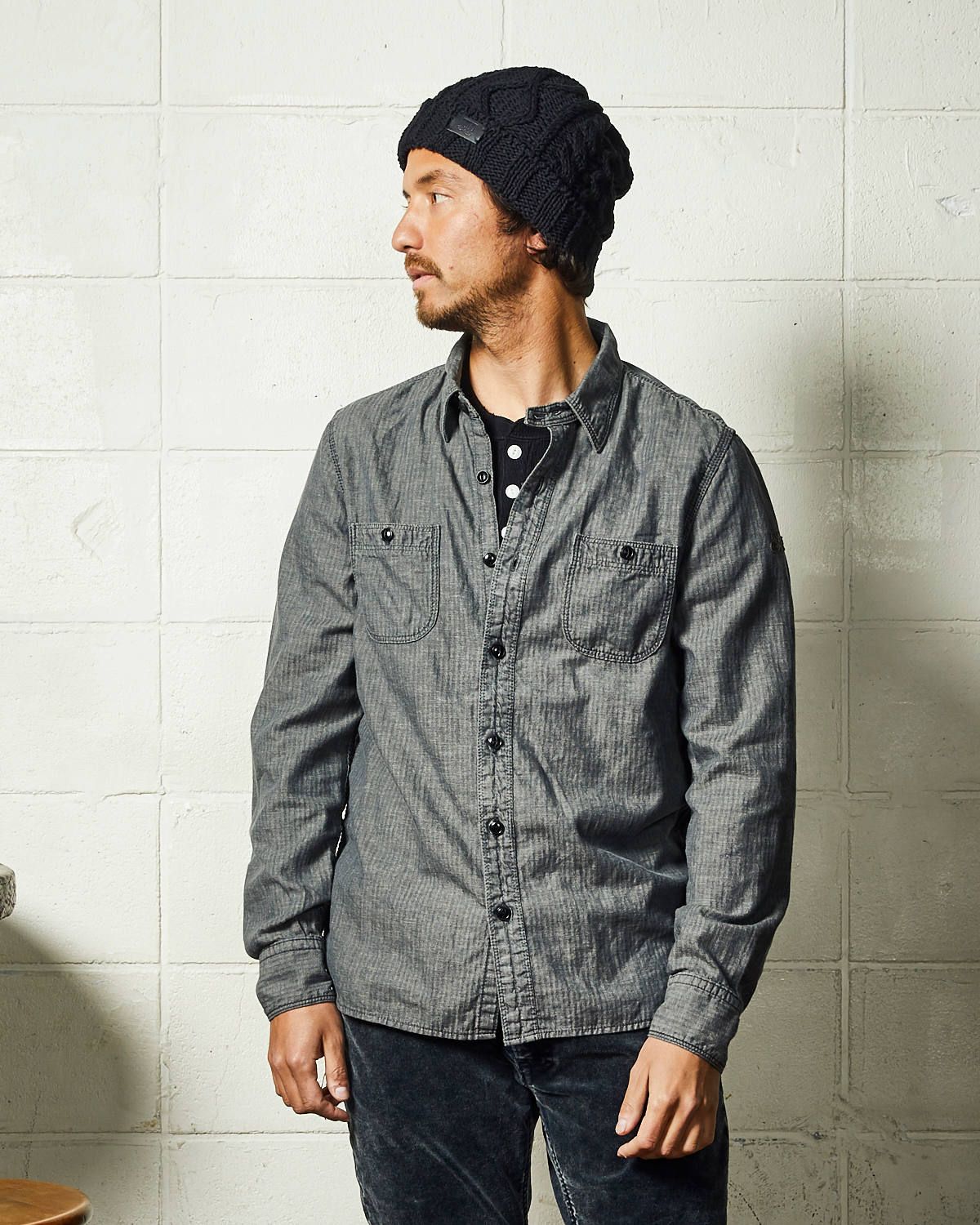 HERRINGBONE INDIGO CHAMBRAY WORK SHIRTS / ヘリンボン シャンブレー ワークシャツ / TSH-F2003