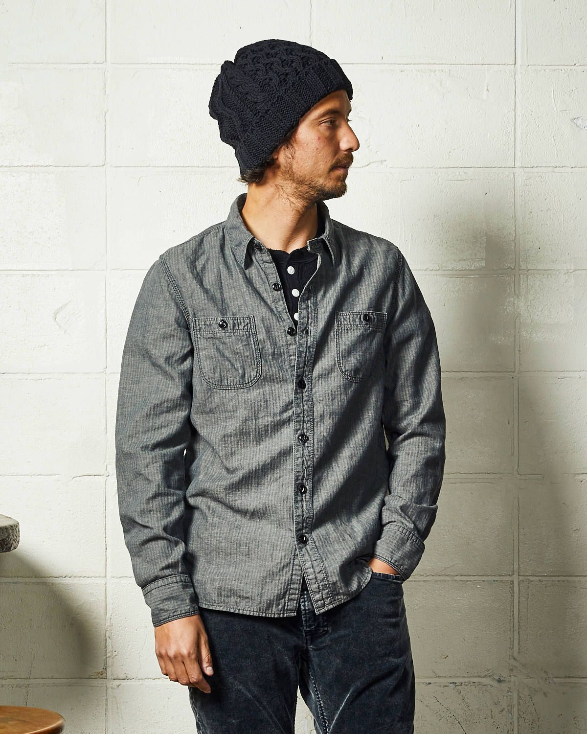 TMT - 【ラスト1点-サイズXL】 HERRINGBONE INDIGO CHAMBRAY WORK