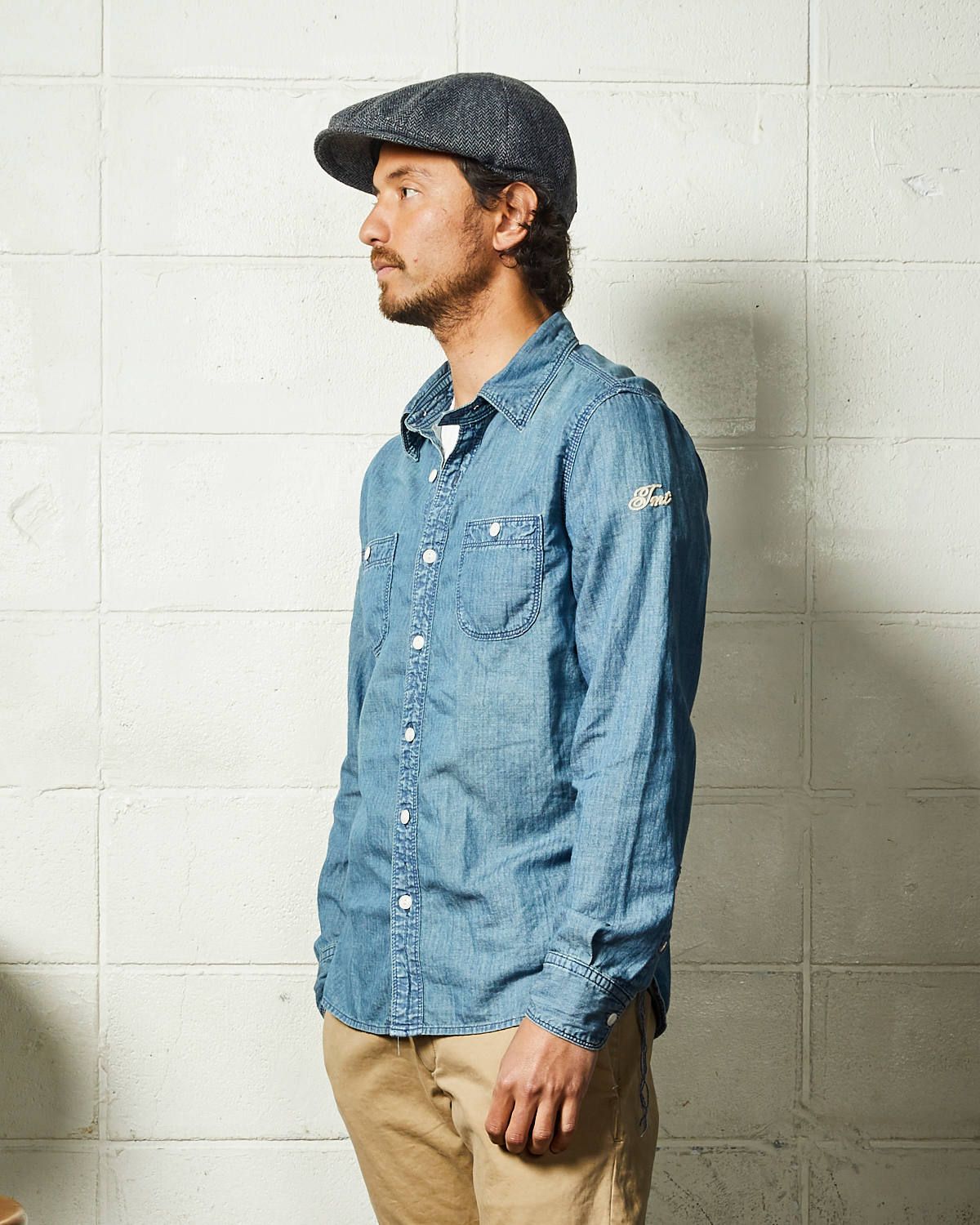 HERRINGBONE INDIGO CHAMBRAY WORK SHIRTS / ヘリンボン シャンブレー ワークシャツ / TSH-F2003