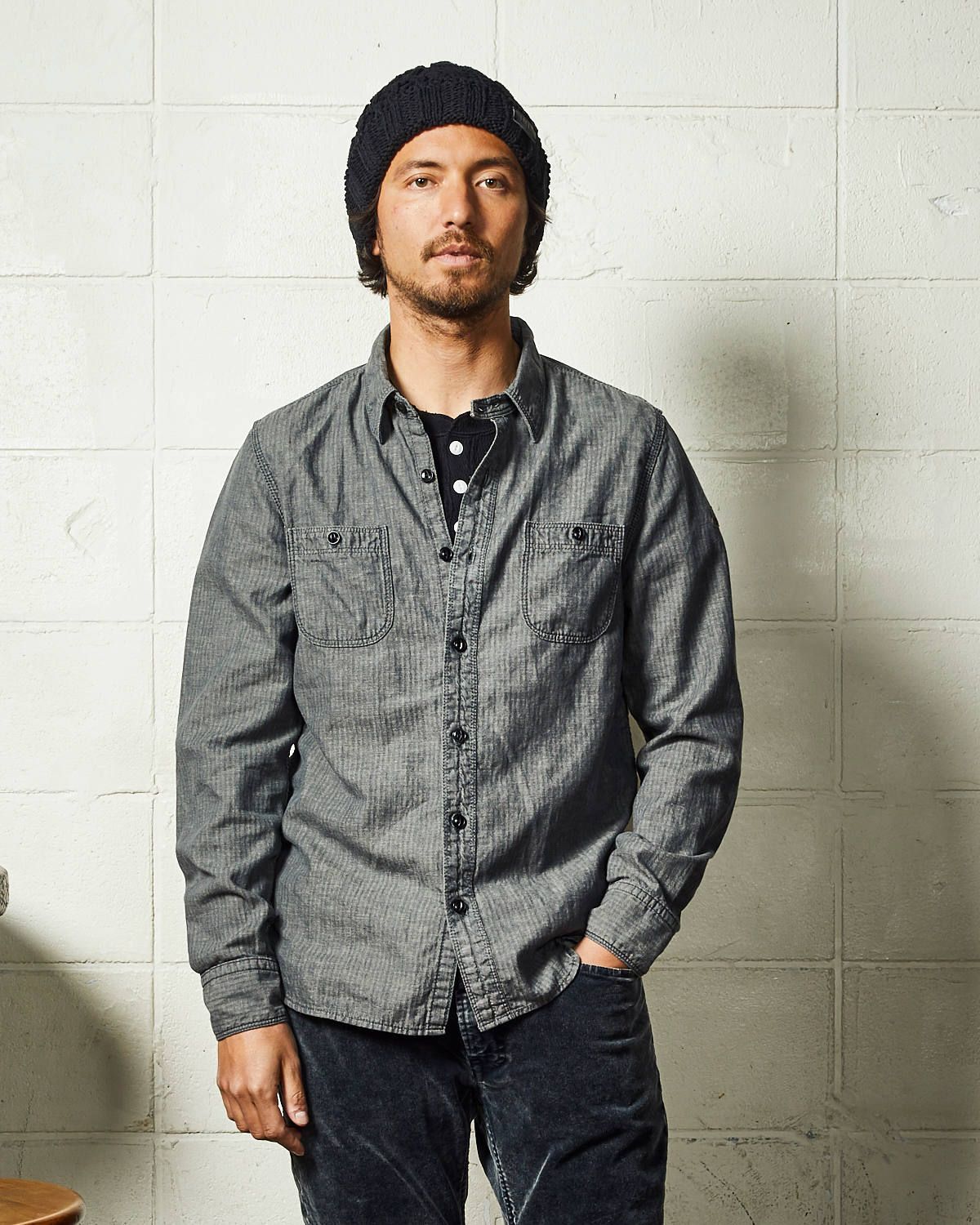 HERRINGBONE INDIGO CHAMBRAY WORK SHIRTS / ヘリンボン シャンブレー ワークシャツ / TSH-F2003