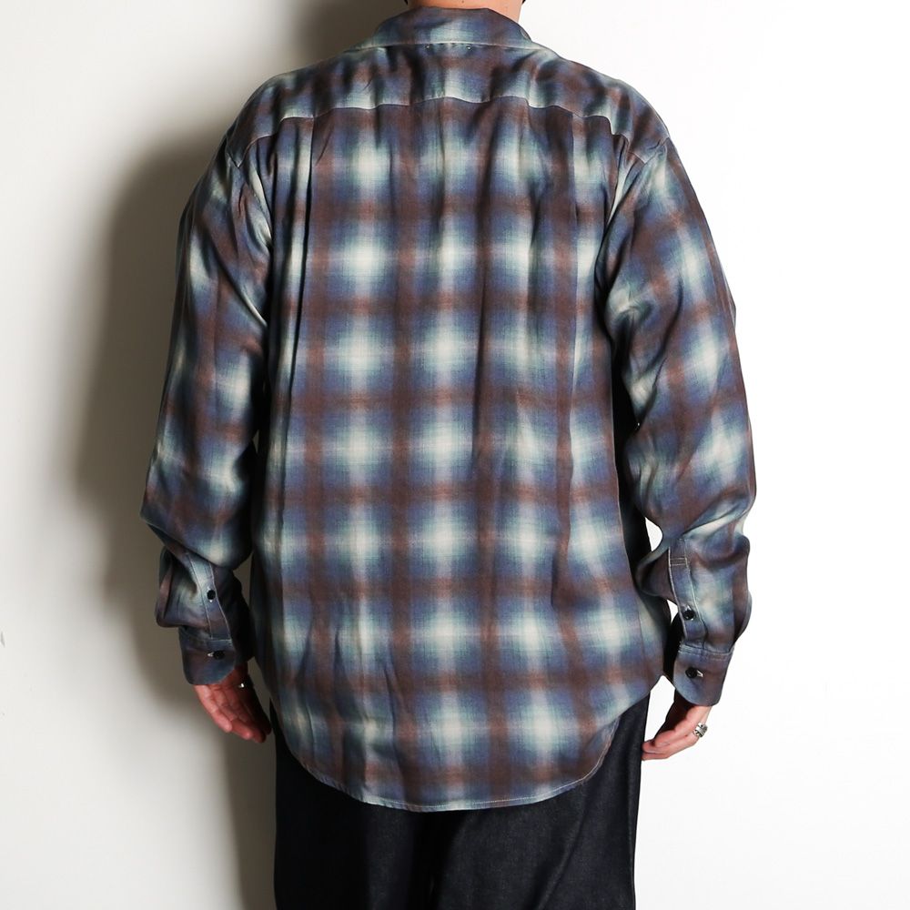 Drape Denim Ombre Check Loose Work SH / 2304-5005