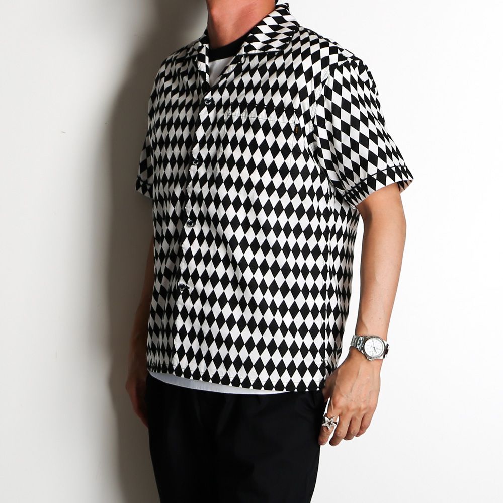 RATS - CHECKERED FLAG S/S SHIRT - BLACK / オープンカラー