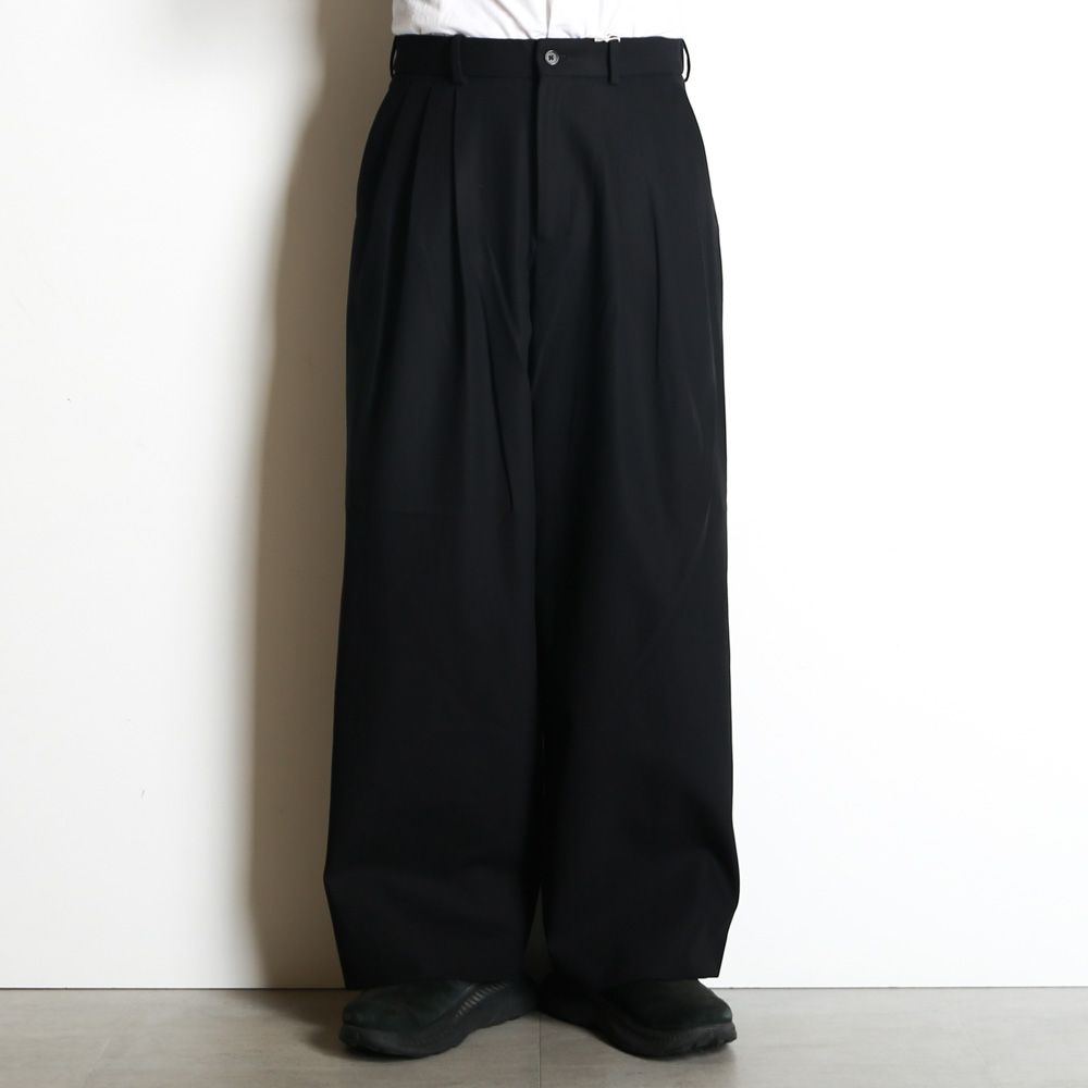TRIPLE PLEATED WIDE TROUSERS - BLACK / オーガニックコットン サバイバルクロス - トリプルプリーテッドイージートラウザーズ / A26A93PT03C