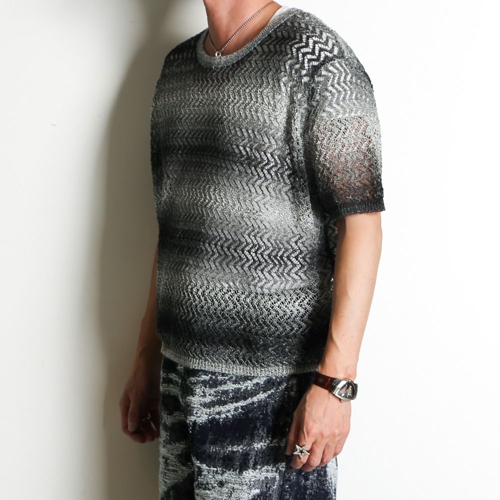 "Gradient-Striped Sheer Knit" Short Sleeve Knit - Black / グラデーション ニットトップ / TA26SS-KN047