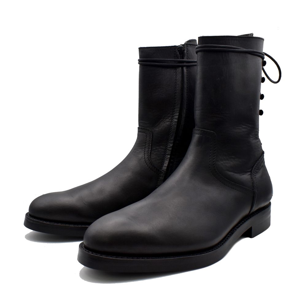 Leather Back Laceup Boots - BLK / MGK-008