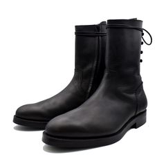 Leather Back Laceup Boots - BLK / MGK-008