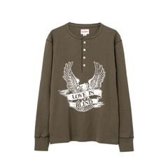 "EAGLE" Henry neck Long Sleeve T-Shirt - KHAKI / ヘンリーネック ロングスリーブTシャツ  / G13LT074