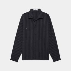 DOUBLE POCKET OPEN COLLAR SHIRT - GRAY STRIPE / 2/72 ウールトロピカルワッシャー - ダブルポケット オープンカラーシャツ / M26A11SH01C