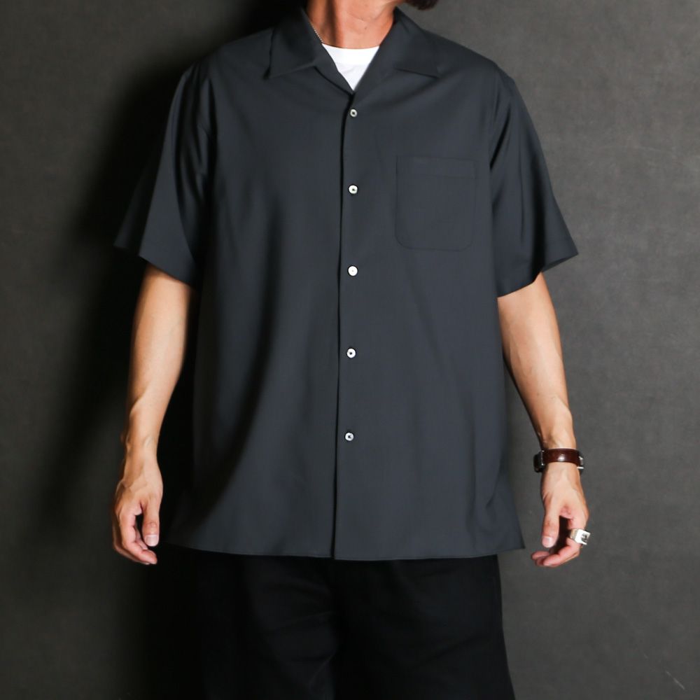 ITALIAN OPEN COLLAR S/S SHIRT - CHARCOAL / オーガニックウール2/80トロピカル - イタリアンオープンカラーS/Sシャツ / A26B04SH03B