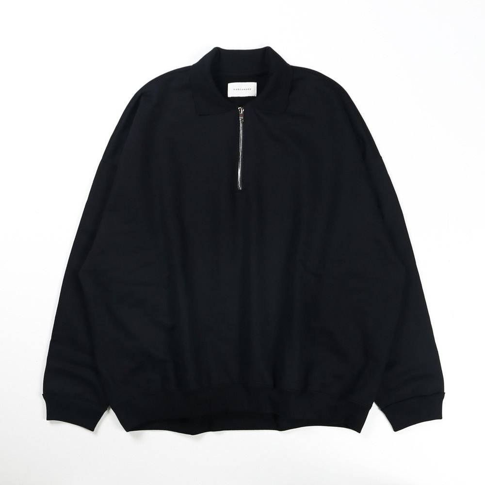 【ラスト1点-サイズ2】 HALF ZIP POLO HUGE SWEAT - BLACK / オーガニックコットンヘビー吊裏毛 - ハーフジップポロヒュージスウェット / A26A09CS03C