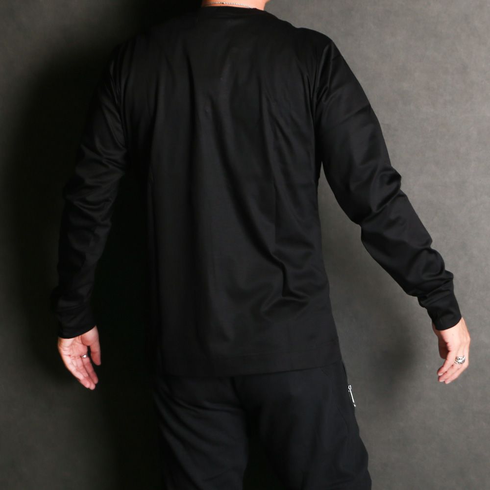 HENLEY NECK SUPER MERCERIZED LONG SLEEVE T-SHIRT - BLACK / ダブルシルケット ヘンリーネック ロングスリーブTシャツ / UST-24058