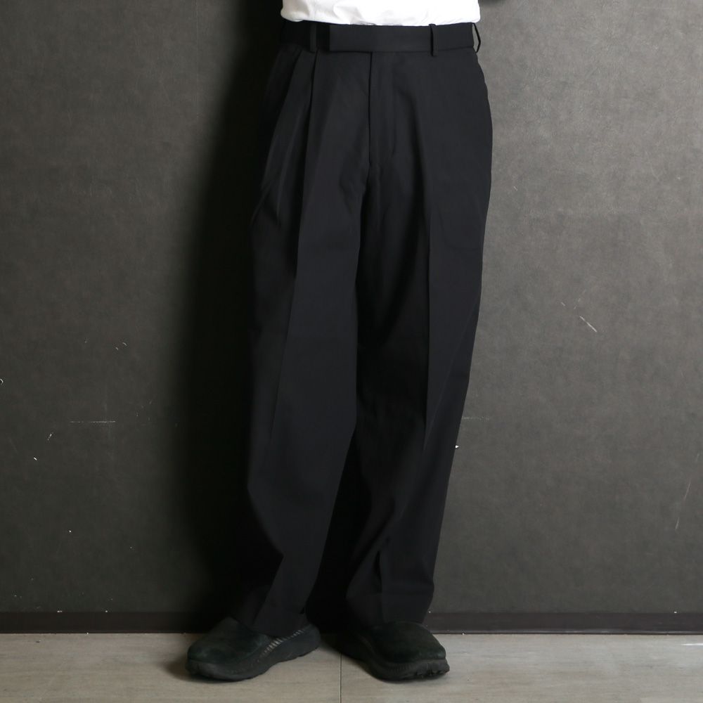DOUBLE PLEATED SEMI EASY TROUSERS - BLACK / 60/2オーガニック強燃ボイル3/2ツイル - ダブルプリーテッドセミイージートラウザーズ / A26A16PT01C