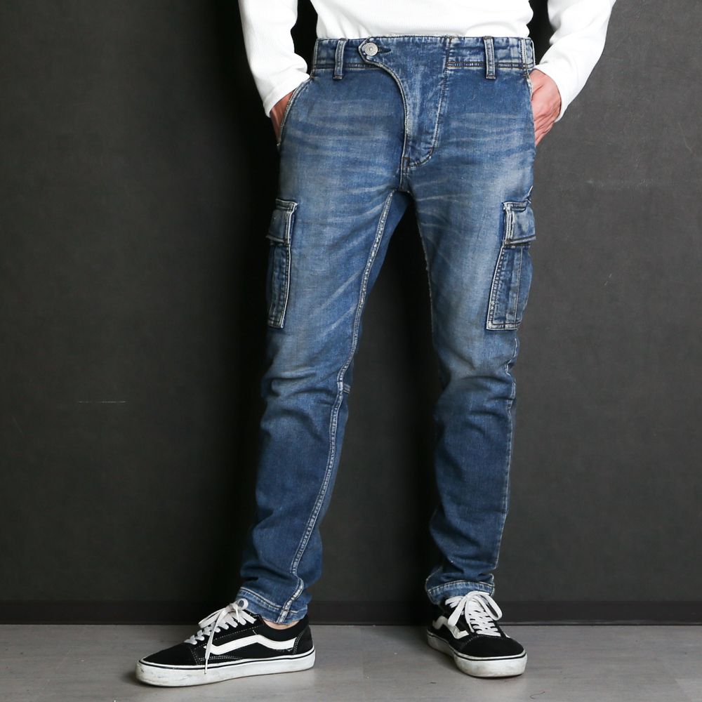 SWEATLIKE-STRETCH DENIM TAPERED CARGO PANTS / スウェットライクデニム テーパード カーゴパンツ / TPT-F2006