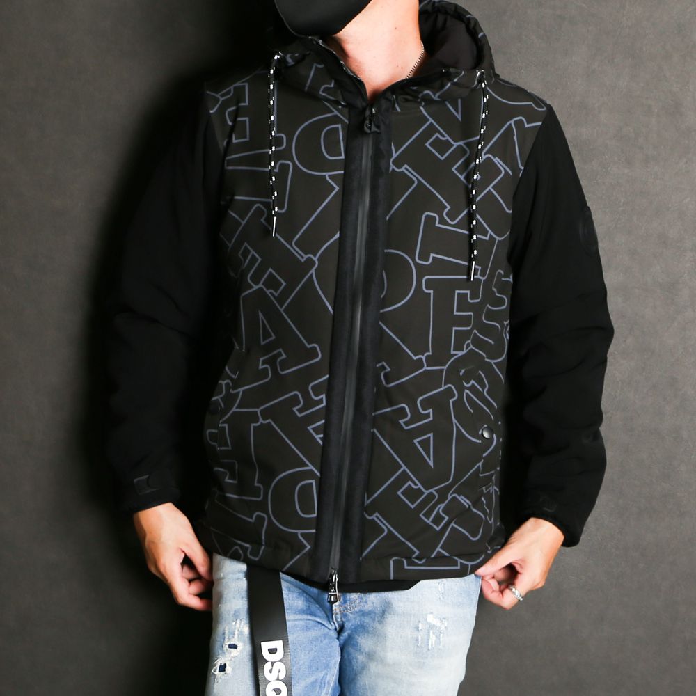 LETTERING SLEEVE SWITCH JACKET / ダイアゴナルロゴ ドッキング ダウンパーカー / USO-21044
