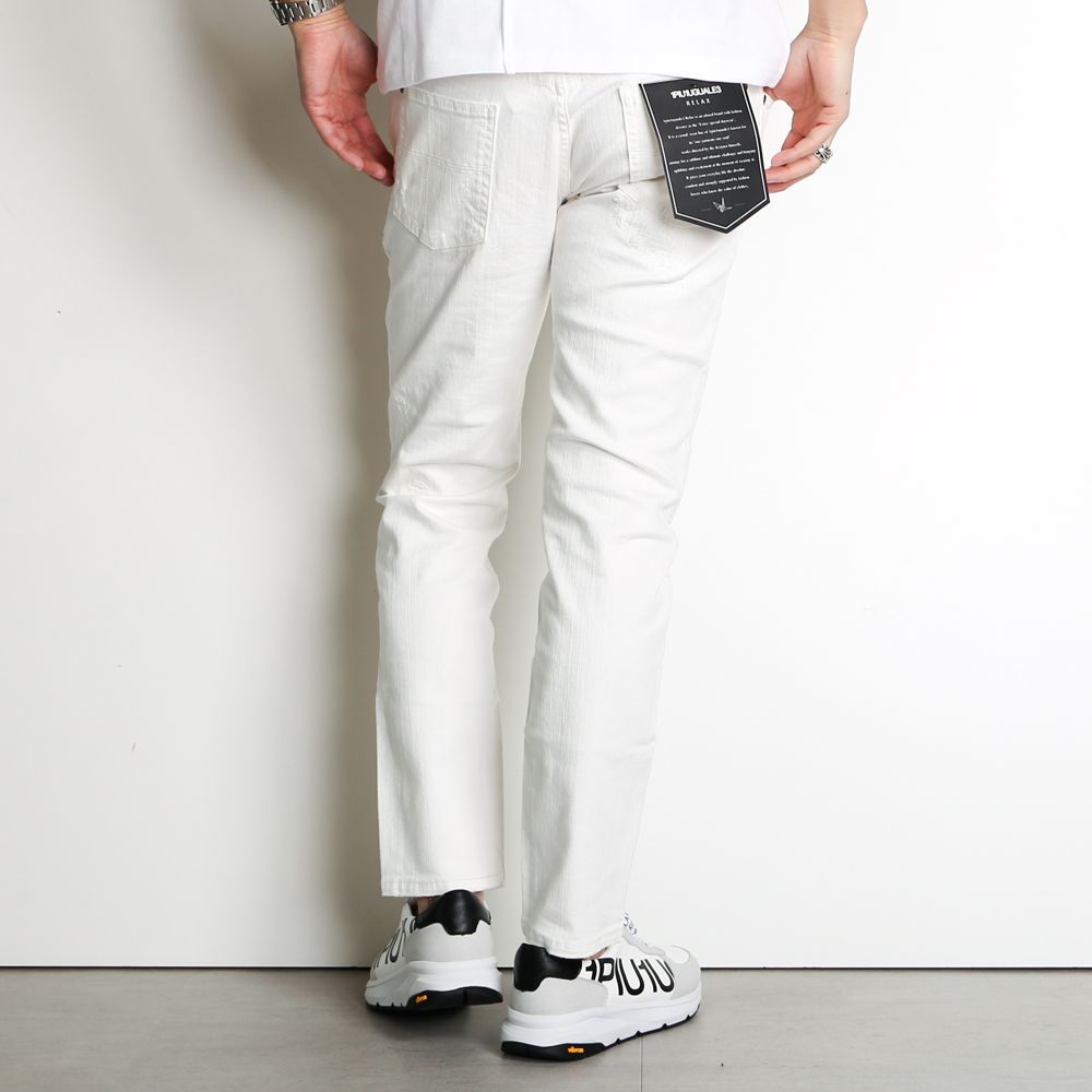 1PIU1UGUALE3 RELAX - WHITE DAMAGE DENIM PANTS / アンクル