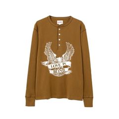 "EAGLE" Henry neck Long Sleeve T-Shirt - BROWN / ヘンリーネック ロングスリーブTシャツ  / G13LT074