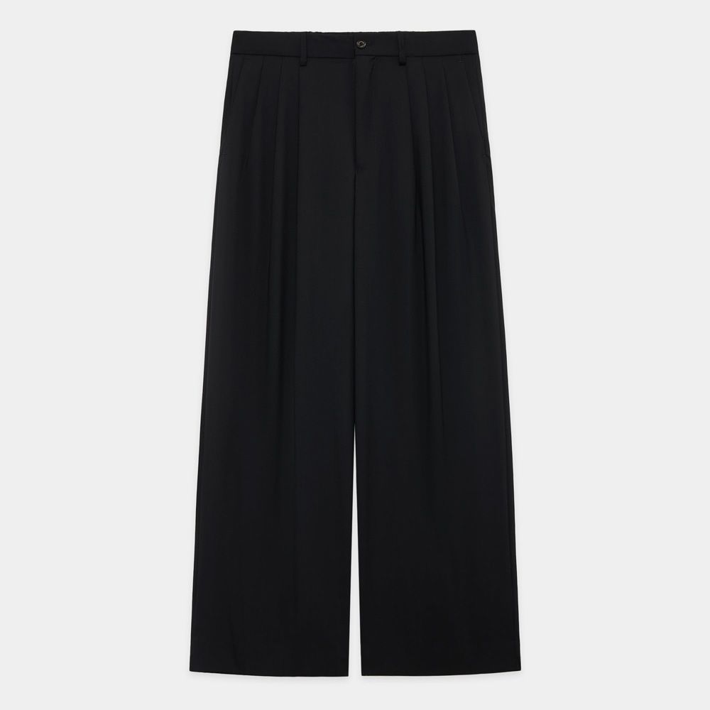 TRIPLE PLEATED WIDE TROUSERS - BLACK / オーガニックウール2/80トロピカル - トリプルプリーテッドワイドトラウザーズ / A26A15PT03C
