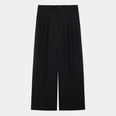 TRIPLE PLEATED WIDE TROUSERS - BLACK / オーガニックウール2/80トロピカル - トリプルプリーテッドワイドトラウザーズ / A26A15PT03C