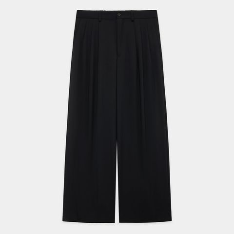 TRIPLE PLEATED WIDE TROUSERS - BLACK / オーガニックウール2/80トロピカル - トリプルプリーテッドワイドトラウザーズ / A26A15PT03C