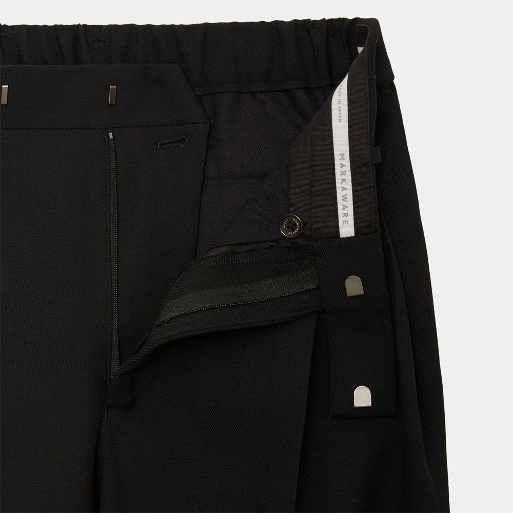 Double Pleated Semi Easy Trousers - Black / 3/60 オーガニックウールサバイバルクロス® - ダブルプリーテッドセミイージートラウザーズ / A26C07PT02C