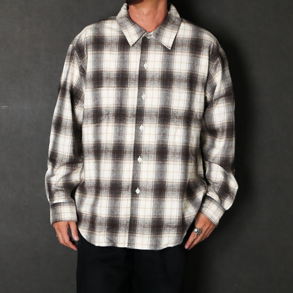 Ombre Check Flannel Shirt - Natural × Brown / オンブレチェックフランネルシャツ / SN-628A