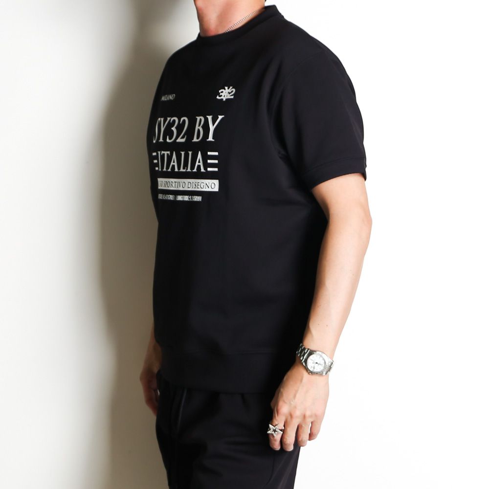 SPIRAL KNIT ZIP TEE - BLACK  / グラフィック ニットTシャツ / 15013