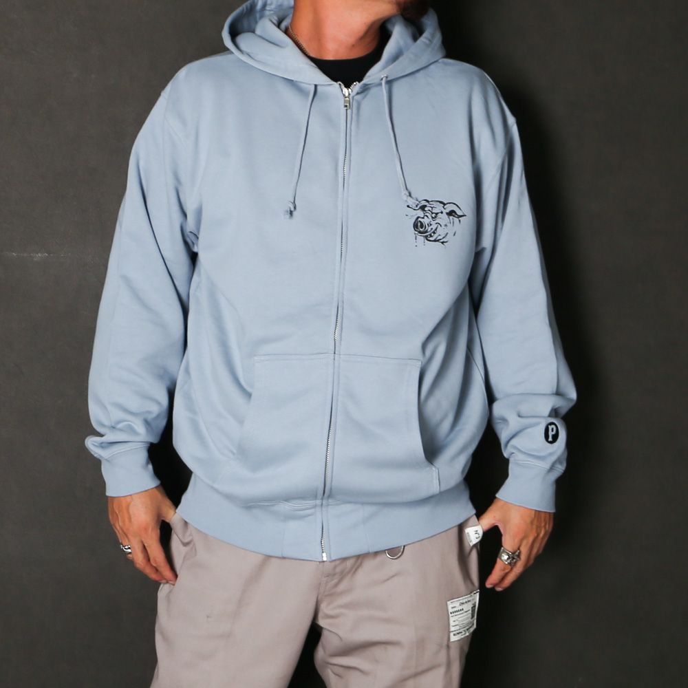 HUNGRY ZIP UP HOODIE - STONE BLUE / ジップアップパーカー