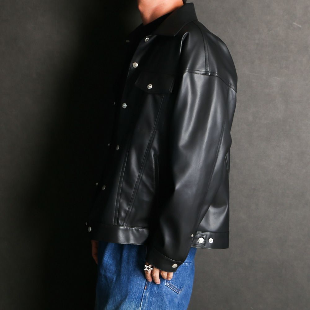 LEATHER OVER 3RD G - BLACK / エコレザージャケット / RC37-JK-006