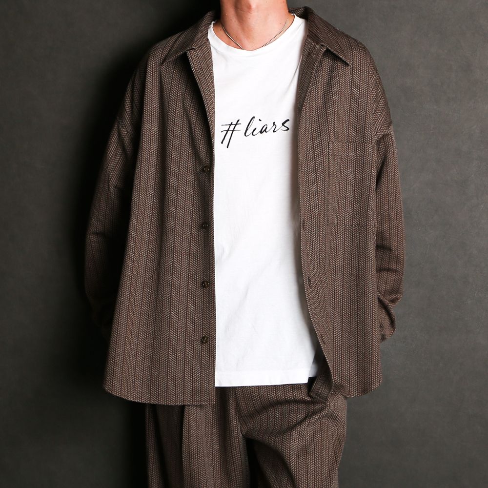 Regular fit big shirt - Herringbone jersey / レギュラーフィット ビッグシャツ ヘリンボーンストライプ / SN-398B