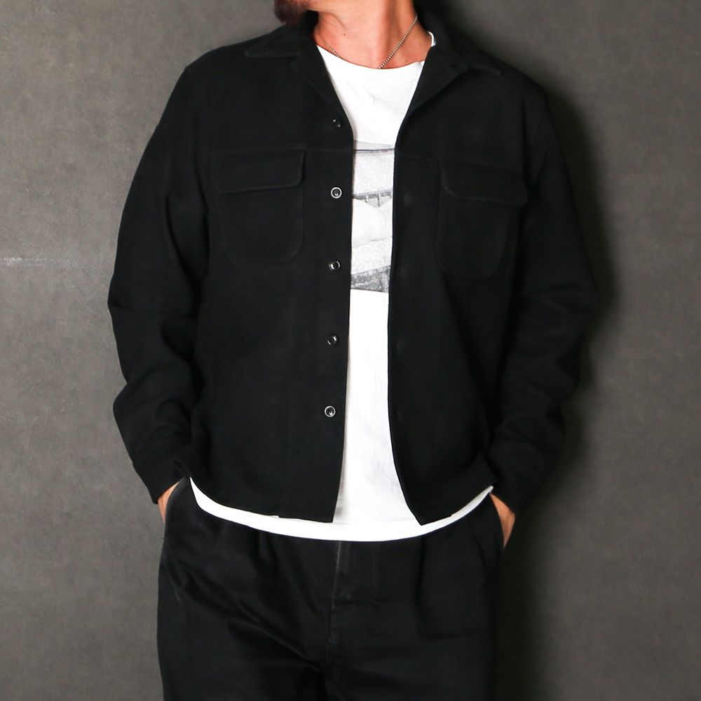 Full Grain Suede Open Collar Work Shirt  - BLK / MDFBF10501