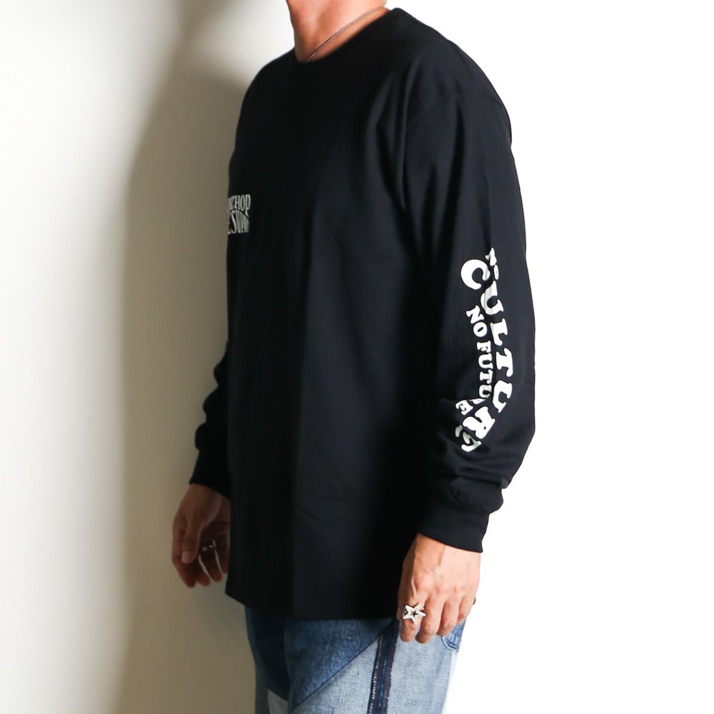WAVE LOGO L/S TEE - BLACK (ポケット無し) / ロングスリーブTシャツ