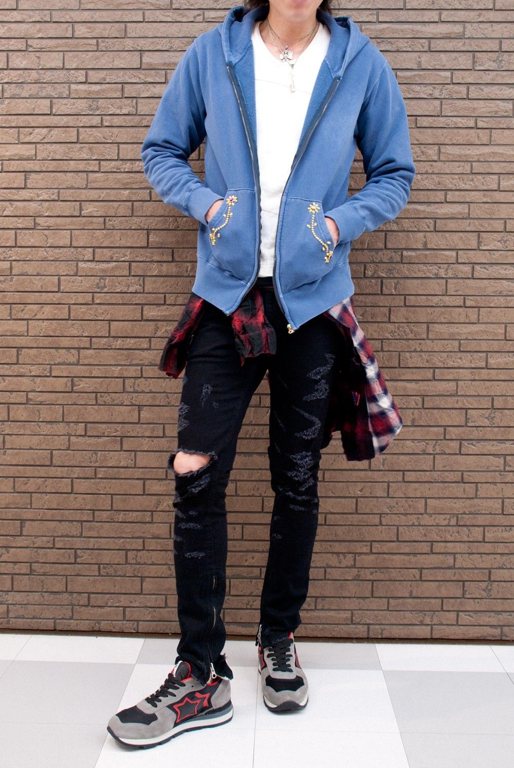 Marbles STUDS PIGMENT HOODED ZIP UP PARKA　MHP　コーデ