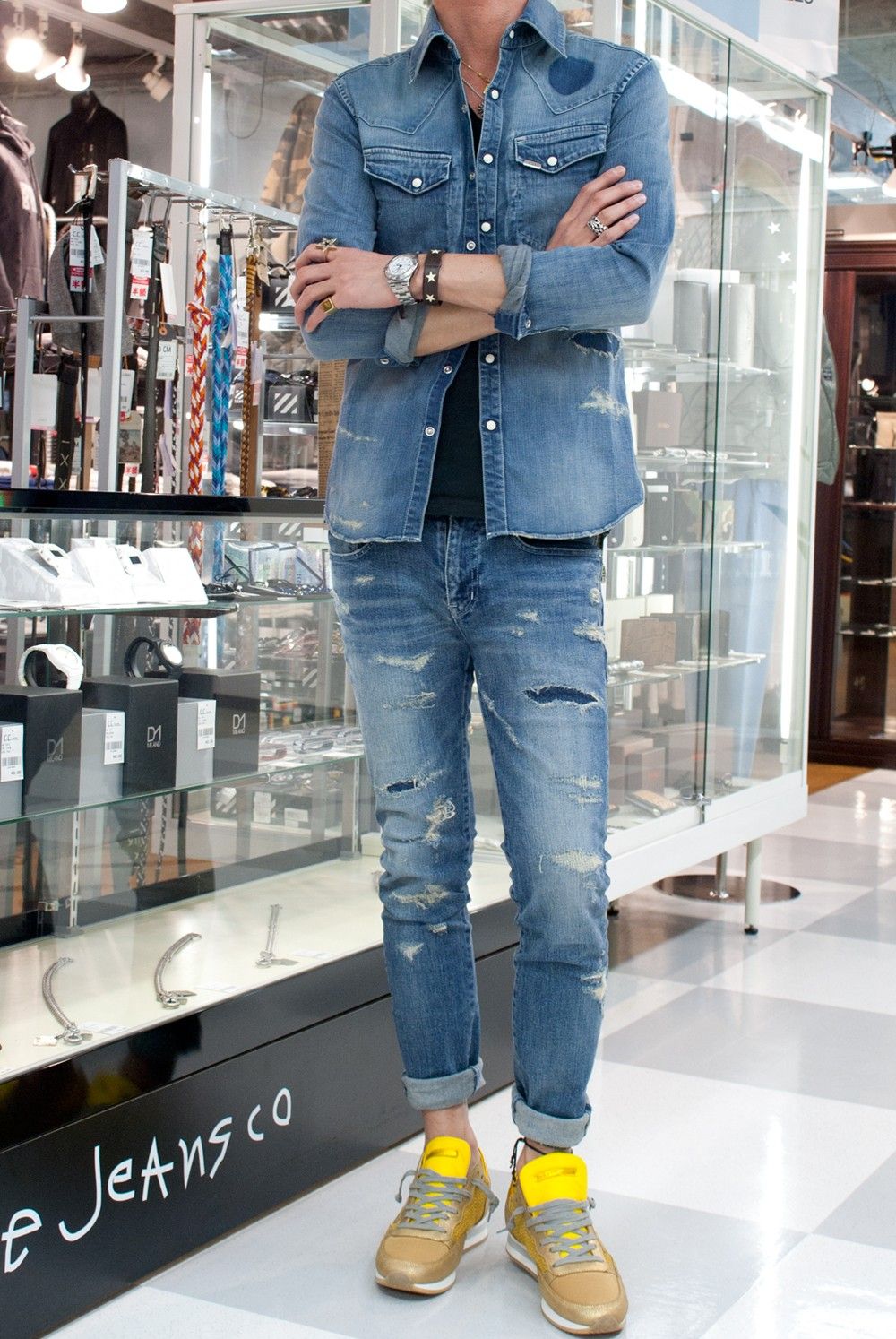 AKM  L/S DAMAGED WESTERN SHIRTS　セットアップ