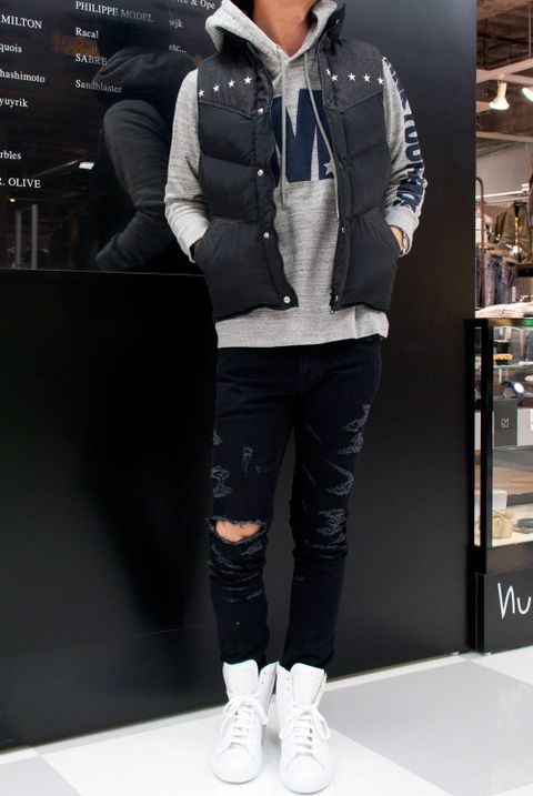 Marbles  9 STARS DENIM×NYLON VEST　MJK-S1704　コーデ