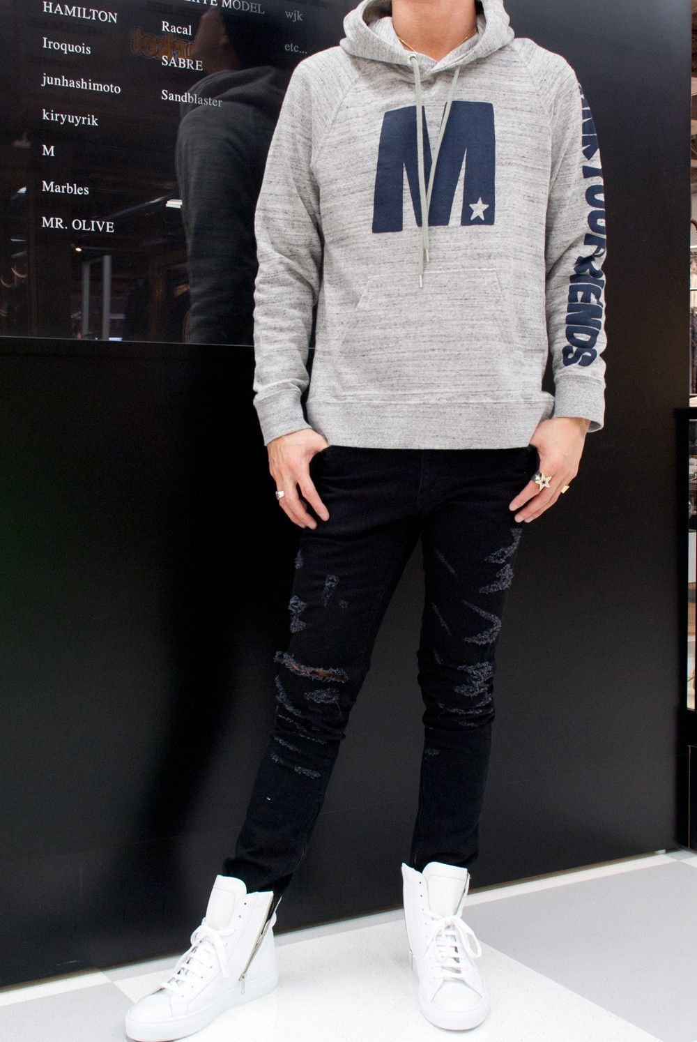 Marbles  9 STARS DENIM×NYLON VEST　MJK-S1704　コーデ