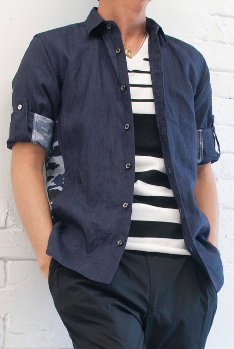 junhashimoto / ジュンハシモト リネン7分袖シャツ(ネイビー)