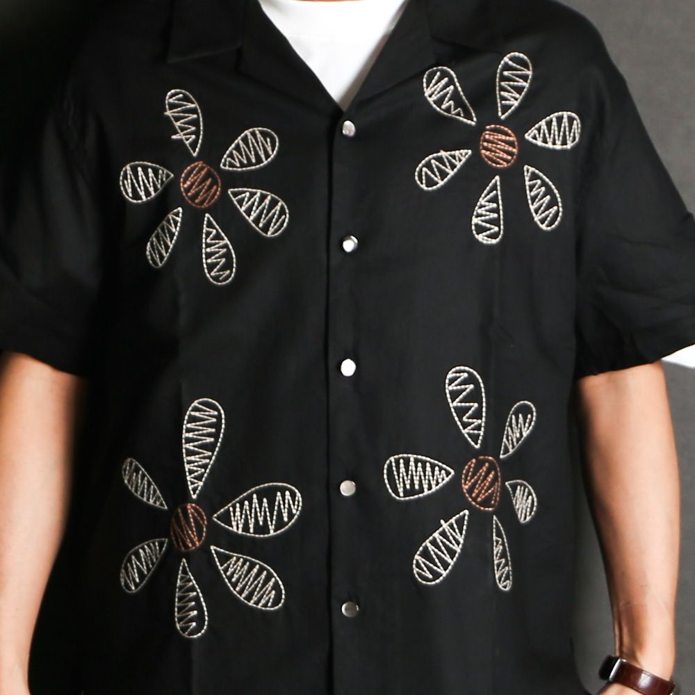 Aloha shirt - Big flowers embroidery / アロハシャツ - ビッグフラワーエンブロイダリー / SN-616C