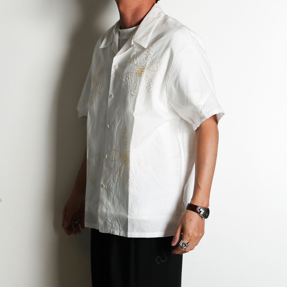 【ラスト1点-サイズS】 Aloha shirt - Big flowers embroidery / アロハシャツ - ビッグフラワーエンブロイダリー / SN-616A