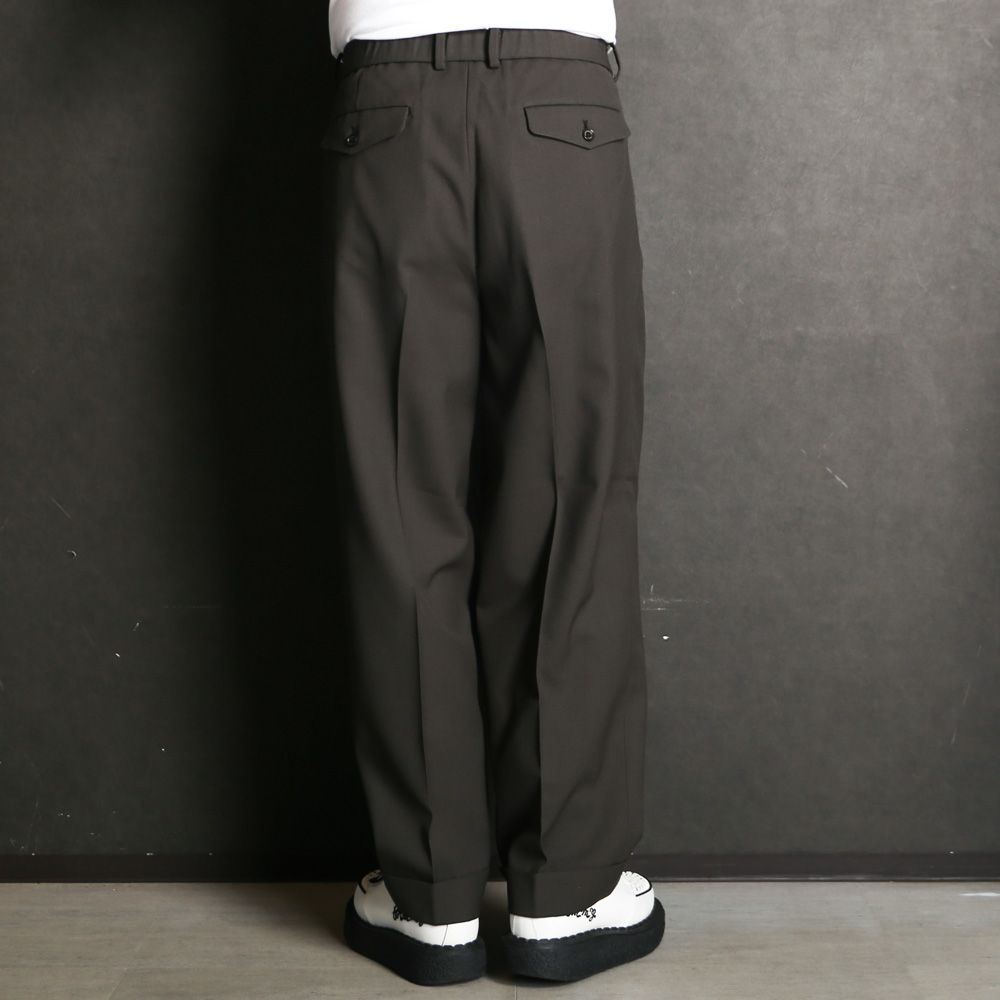Double Pleated Semi Easy Trousers - Dark Sage / 3/60 オーガニックウールサバイバルクロス® - ダブルプリーテッドセミイージートラウザーズ / A26C07PT02C