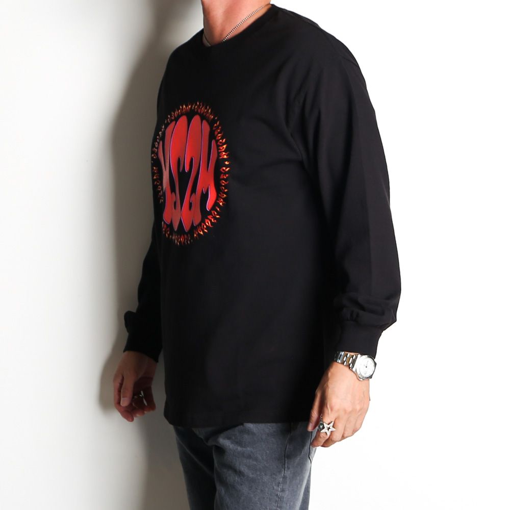 masses MESSENGER マシス ロングスリーブ カットソー ブラック MASSES - T-SHIRT L/S JOINT - Black × Red / ロングスリーブ T