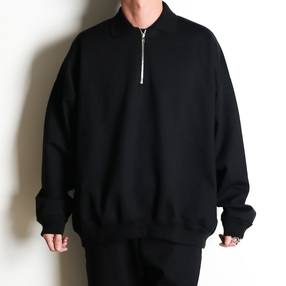 HALF ZIP POLO HUGE SWEAT - BLACK / オーガニックコットンヘビー吊裏毛 - ハーフジップポロヒュージスウェット / A26A09CS03C