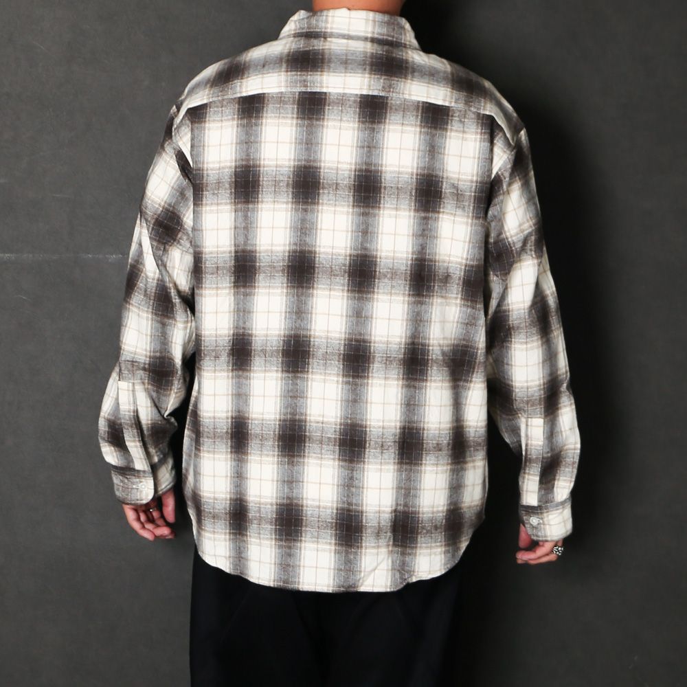 Ombre Check Flannel Shirt - Natural × Brown / オンブレチェックフランネルシャツ / SN-628A