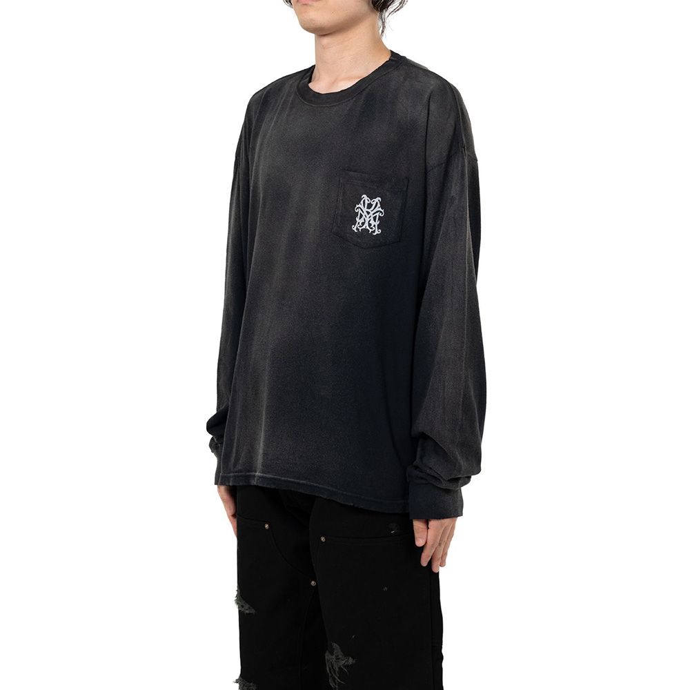 "Messenger Bird" Distressed Pocket L/S T-shirt - BLACK / グラフィック Tシャツ / G15LT086