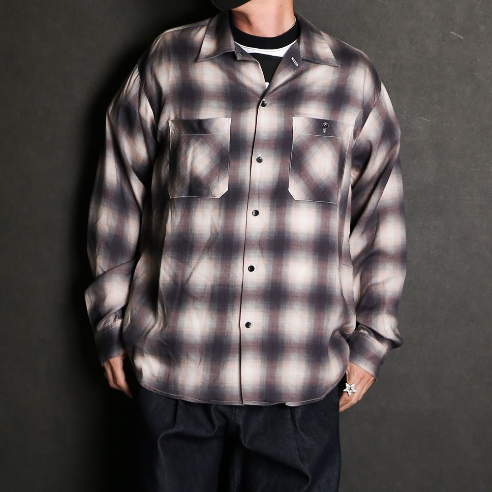 Drape Denim Ombre Check Loose Work SH / 2304-5005