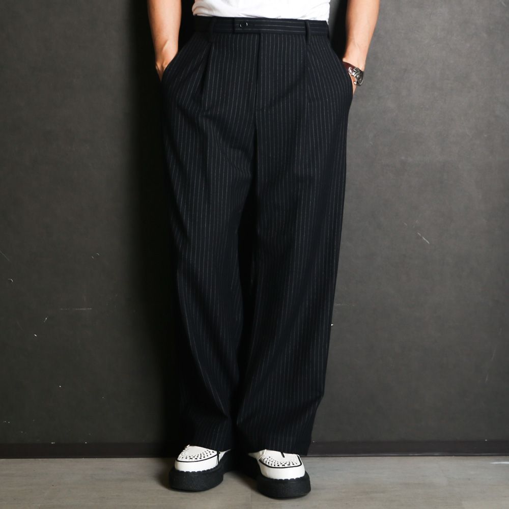 Wide Chalk Stripe Utility Trousers / ワイドトラウザー - ポリエステルレーヨン 2WAYストレッチ / SN-633B